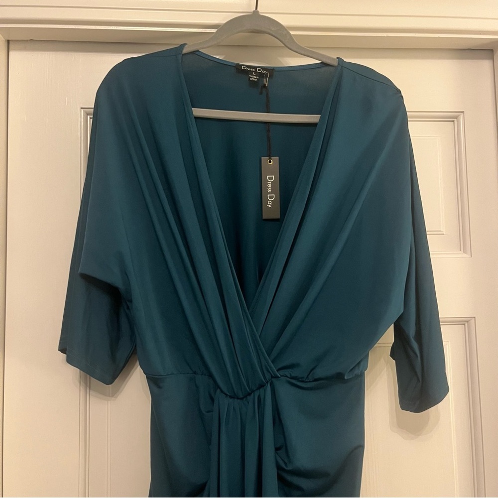 Chic Deep Teal Midi Dress - Picture 2 of 6